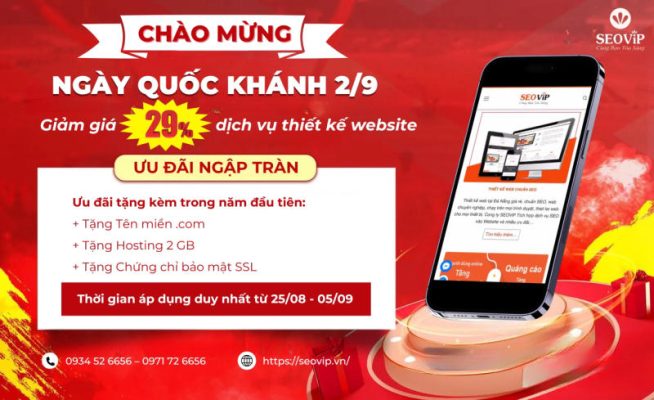 MỪNG LỄ QUỐC KHÁNH 2/9 - THIẾT KẾ WEBSITE GIẢM SỐC 29%